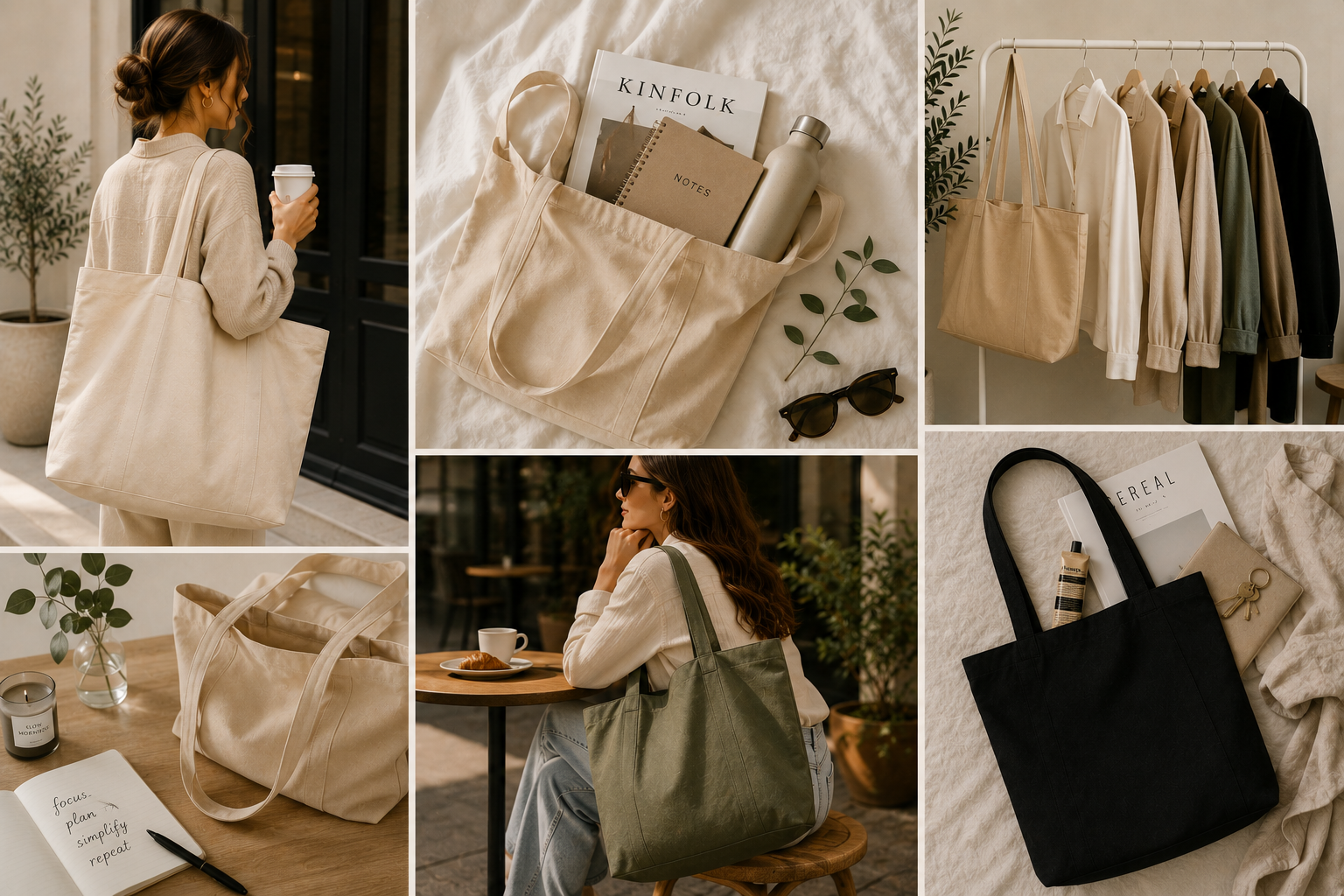 minimal tote bag lifestyle neutral fashion aesthetic