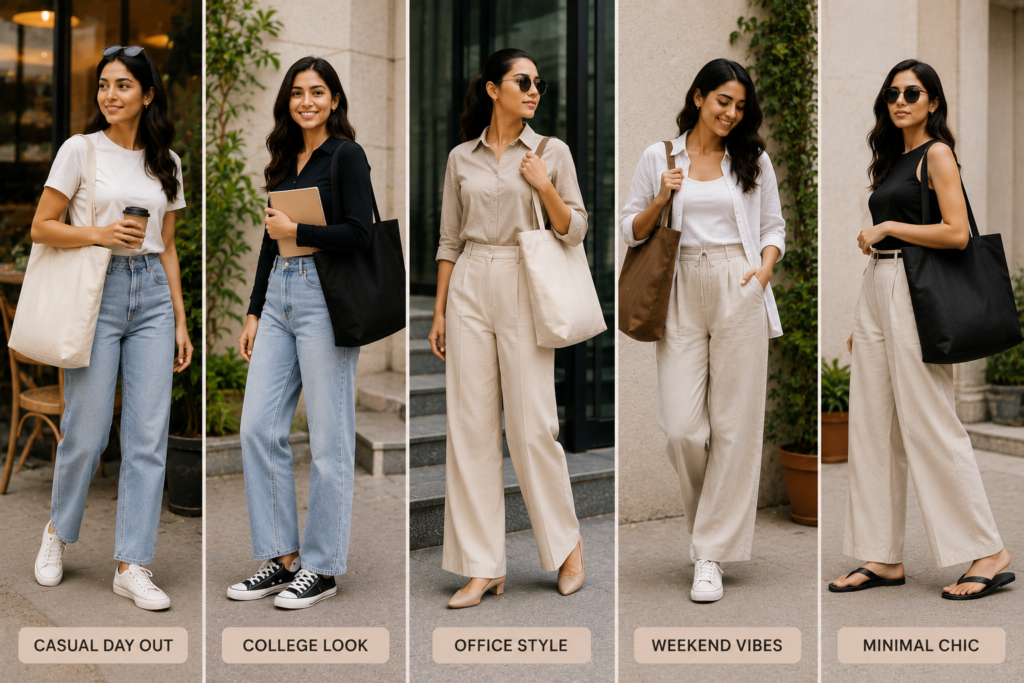 tote bag outfit ideas women casual modern fashion